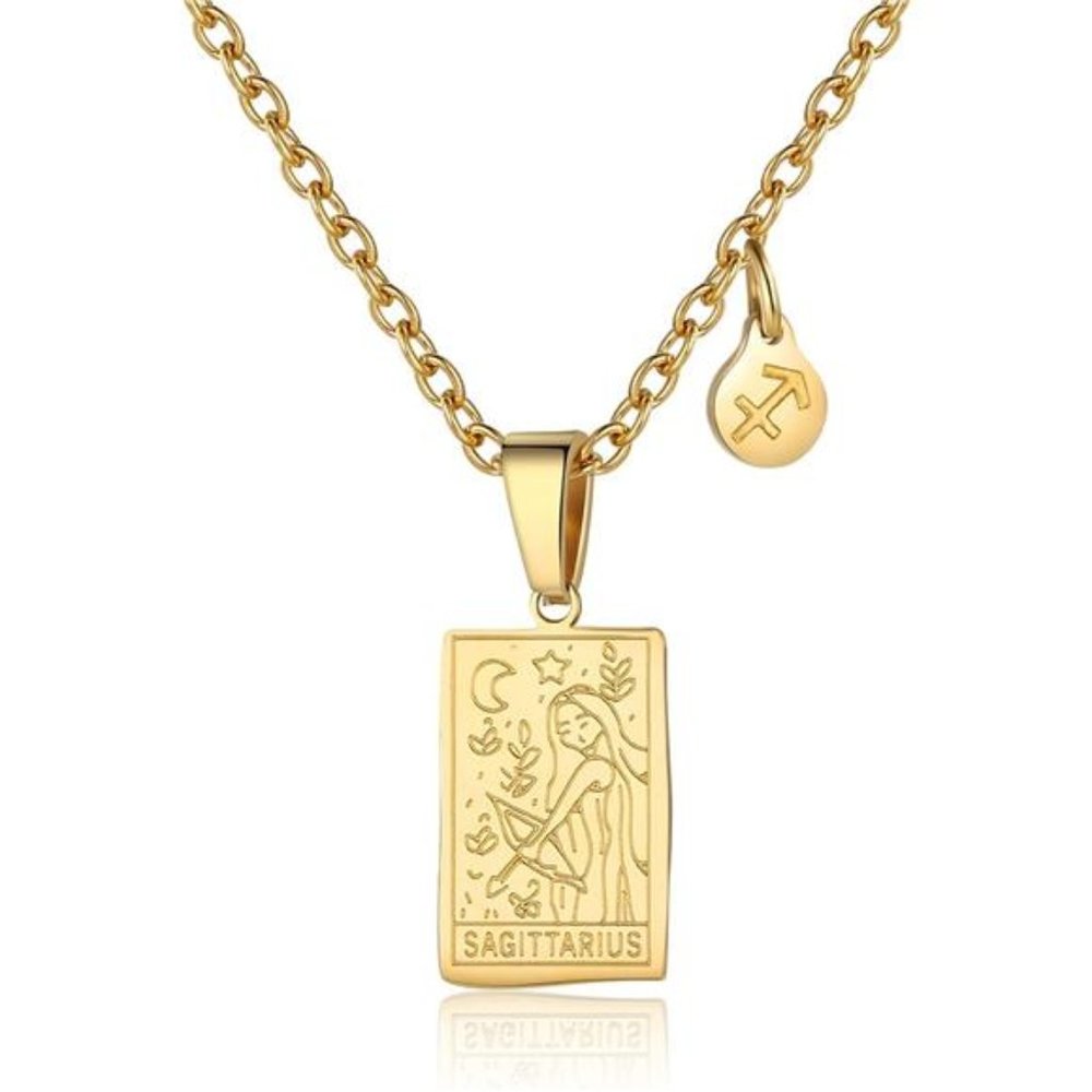 Zodiac Sign Necklace Sagitarius Constellation Tarot Card Pendant Double Sided